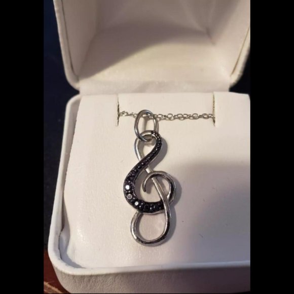 Musical Note with Blue Diamond Accent Necklace - Picture 8 of 10